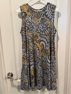 Cynthia Rowley Mustard Yellow Paisley Swing Mini Dress Large L